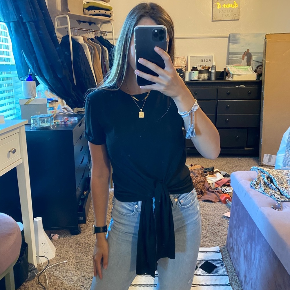 Tie front black tee